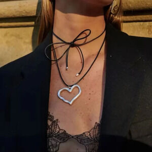 Amalfi Silver Heart Stainless Steel Waterproof Cord Necklace Choker